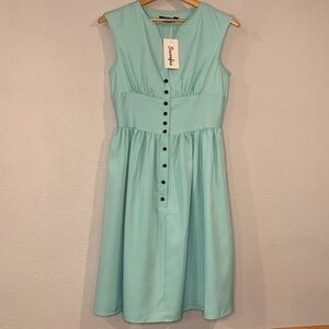 NWT Sucrefas retro vintage inspired button up sleeveless dress with full skirt S
